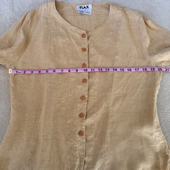 FLAX Linen Button Up Orange Yellow Wheat color Small - Picture 8 of 9